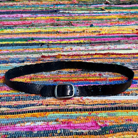 Vintage Accessories - Vintage Black Perforated Leather Belt with Silver Buckle – 37” Max Waist